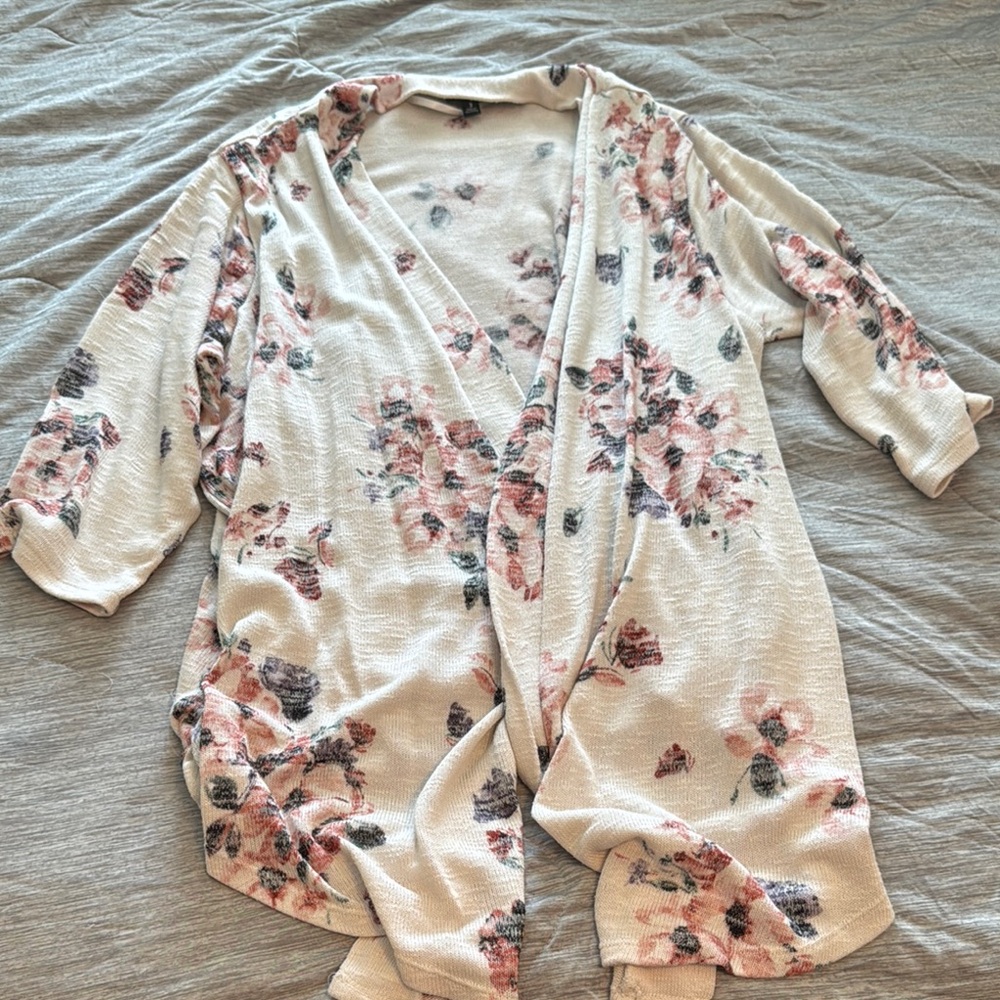 Torrid Cream and Pink Floral Cardigan Sweater